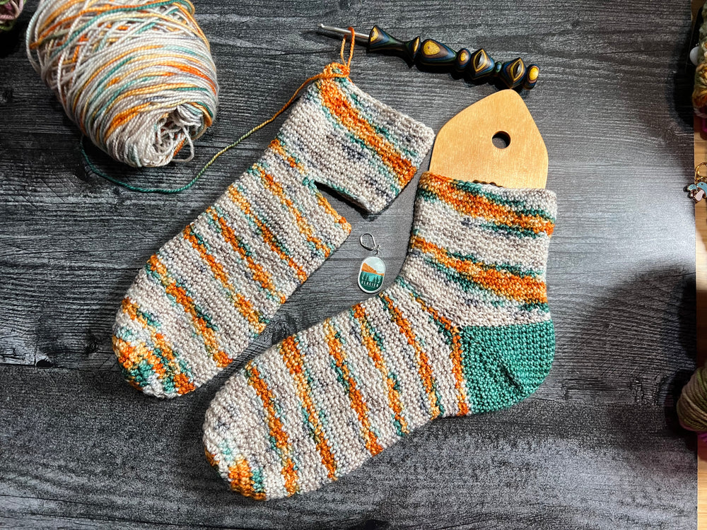 
            
                Load image into Gallery viewer, Glacier National Park Socks Crochet Pattern
            
        