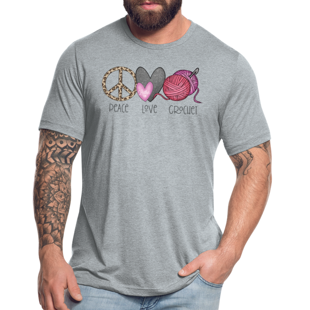 
            
                Load image into Gallery viewer, Peace, Love and Crochet T-Shirt - heather grey
            
        