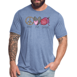 Peace, Love and Crochet T-Shirt - heather blue